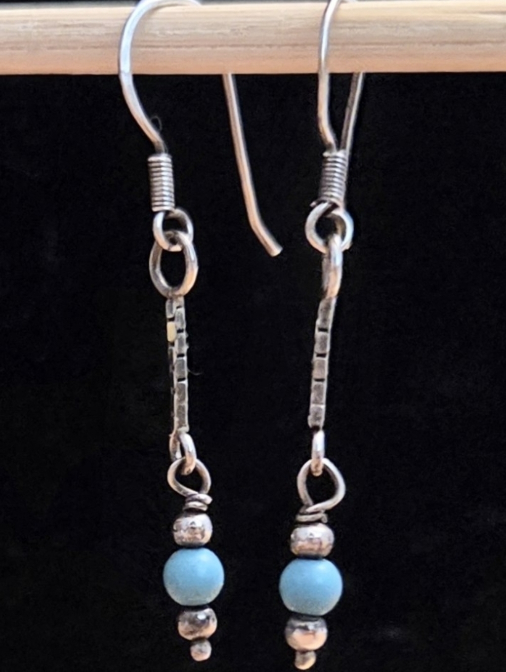 Stearling Silver 925 Turquoise Blue Bead Drop Earring Dangle Pair Of Earrings.